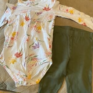 Carter's White Floral Long-Sleeve Bodysuit with Olive Green Pants